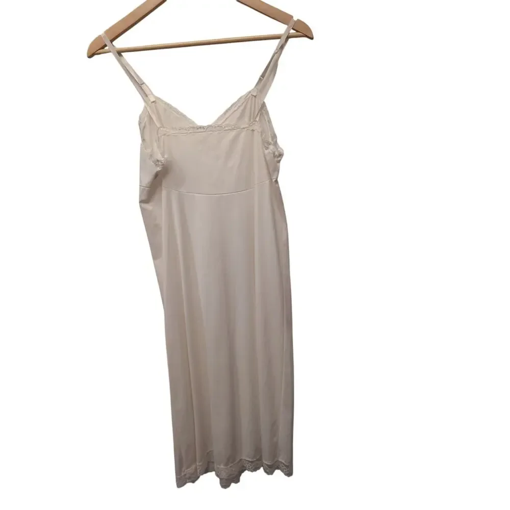 Vintage‎ Nightgown Slip Dress Pajamas White Lace Detail V-Neck Y2K 90s Bridal